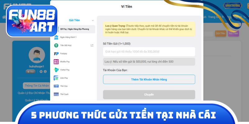 5 phương thức gửi tiền được nhà cái hỗ trợ